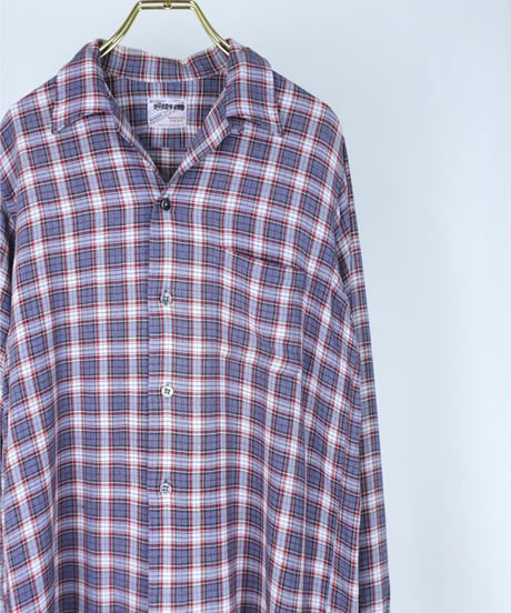60s 『Milliken's』 Open-collar rayon check shirt / size M