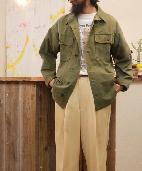 40-50s U.S.ARMY ヘリンボーンツイル ユーティリティシャツ / size S~M程度
