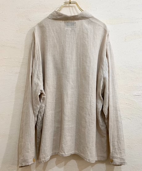 90s 『FLAX』 Light beige Linen shirt