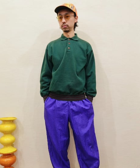 90s 『CHEETAH』 Half-button sweatshirt polo shirt "Made in USA"/ size S