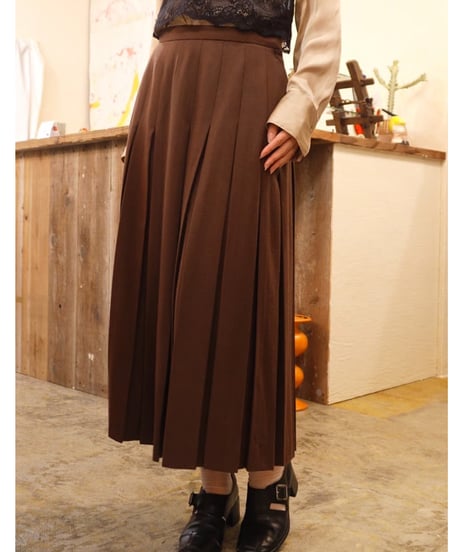 70s-80s Brown Wool Pleated Skirt
