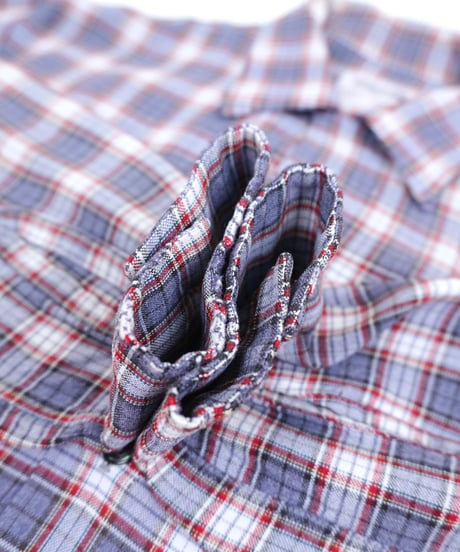 60s 『Milliken's』 Open-collar rayon check shirt / size M
