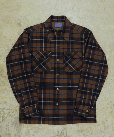 70’s 『Pendleton』 茶色チェック 開襟 ウールシャツ / size S