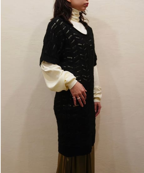 90s Openwork Short-sleeved Knit Dress