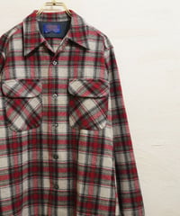 70s 『Pendleton』 Red base check Open collar Wool shirt /size S
