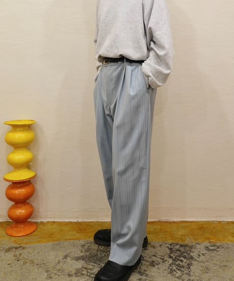 Light blue × Purple Striped Two-pleat Wide slacks