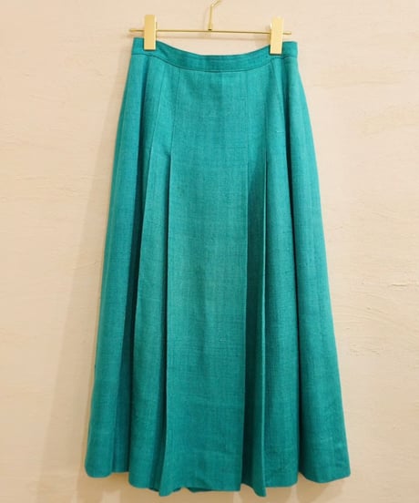 80s Turquoise Pleated Long Skirt