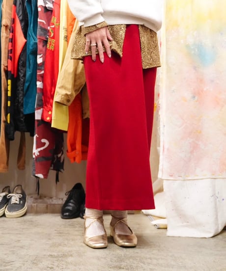 90s Red Wool Straight Skirt