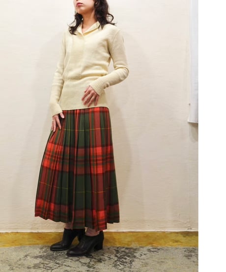 70s-80s Checked Wool Pleated Skirt
