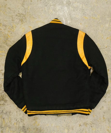 70's 黒×黄色 ウール×レザー スタジャン / size 36程度
