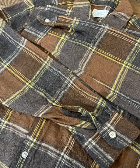 70s Open-collar checked flannel shirt / size S