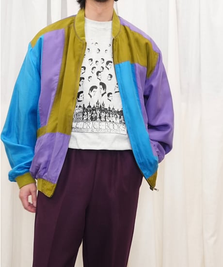 90s multi-pattern silk Blouson
