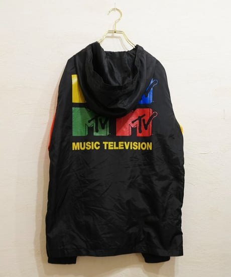 "MTV" 黒 マルチプリント ナイロンアノラック / size L