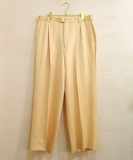 Yellow × Light blue Striped Two-pleat Wide slacks