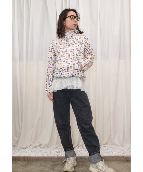 70s Signal Flag & Rope Knot Print Cotton Anorak