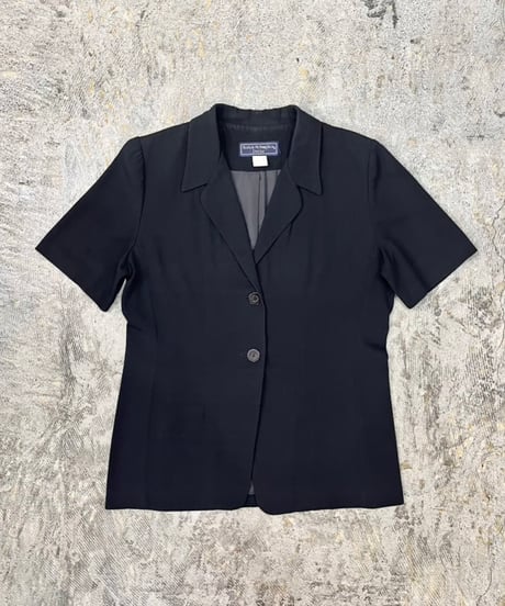 90s Textured Line Black Short Sleeve Jacket