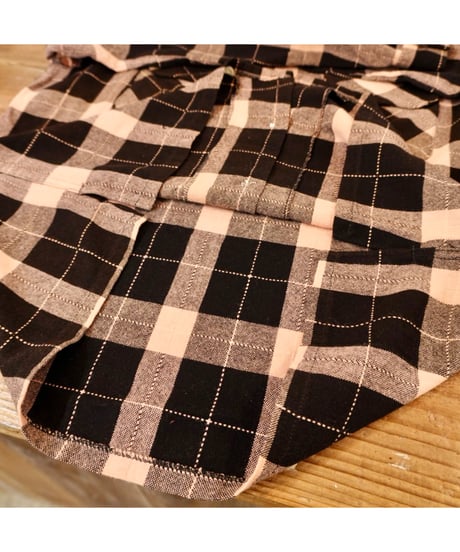 50s Black × Pink check Open collar Wool shirt / size M程度