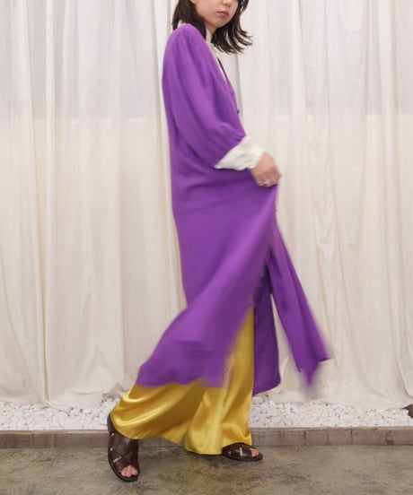 Purple Button Front Puff Sleeve Dress