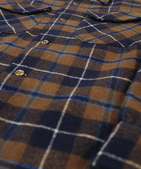 70’s 『Pendleton』 茶色チェック 開襟 ウールシャツ / size S