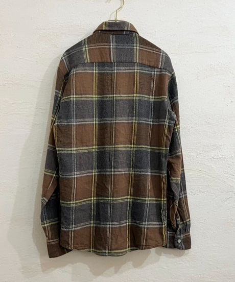 70s Open-collar checked flannel shirt / size S