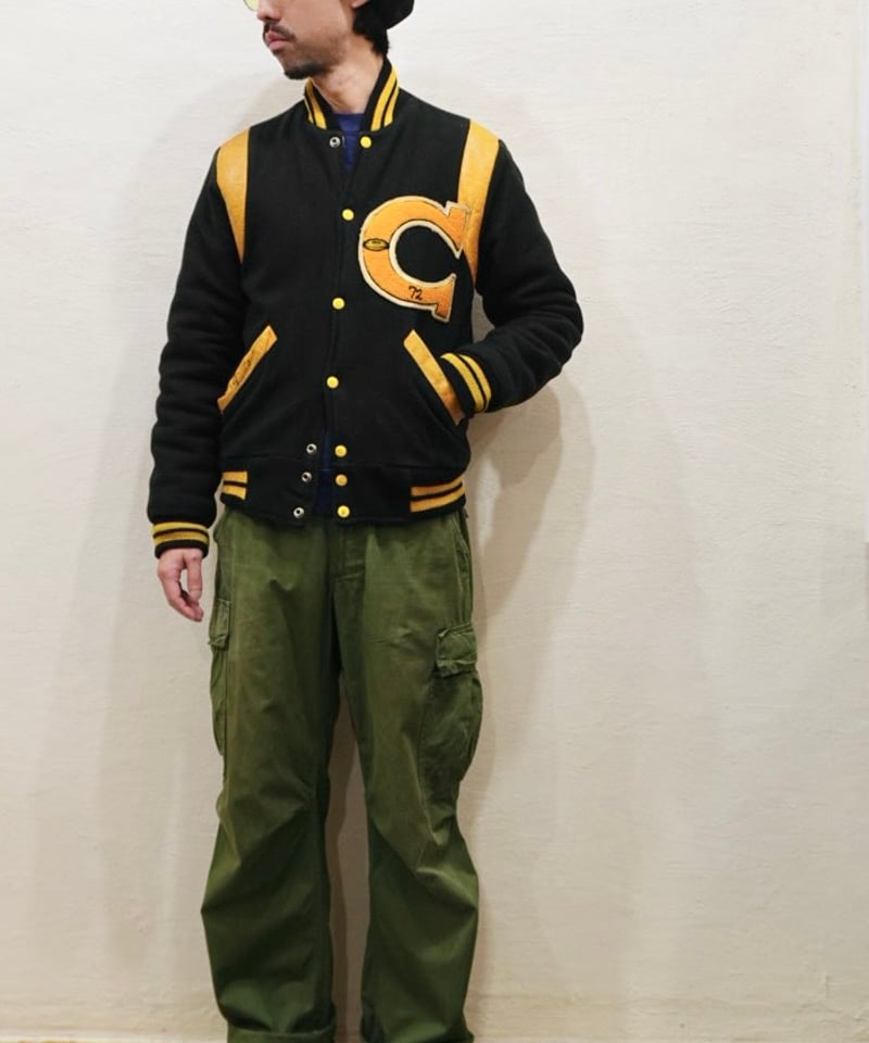 未使用級✨BEAMSPLUS スタジャン　アワードジャケット　M イエロー　牛革 70's 黒×黄色 ウール×レザー スタジャン / size 36程度 | end of mAnTh