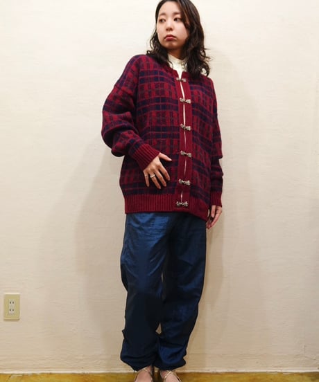70s-80s Cherry Red Checkered Nordic Cardigan
