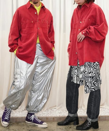 90-00s "NAK JEANSWEAR" Red denim design shirt