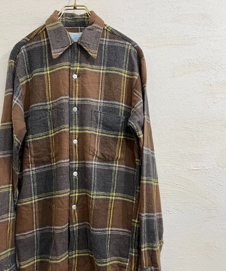 70s Open-collar checked flannel shirt / size S