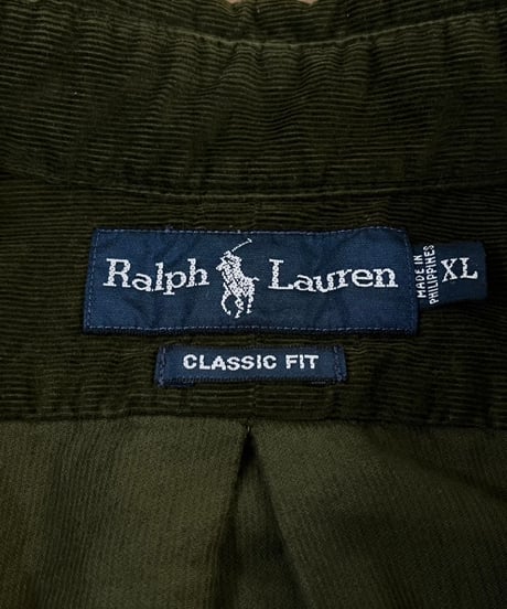 『Ralph Lauren』 Dark green corduroy shirt / size XL