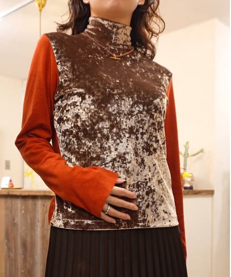 Mixed Fabric Stand Collar Top