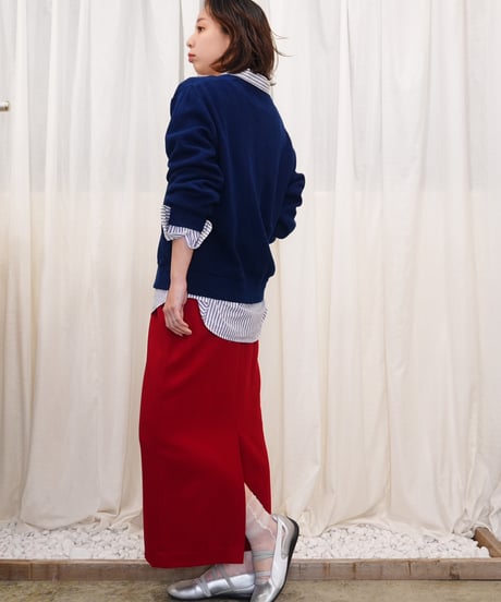 90s Red Wool Straight Skirt