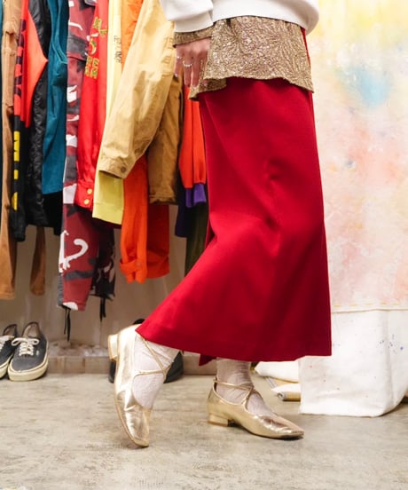 90s Red Wool Straight Skirt