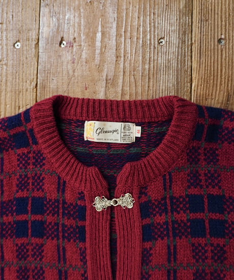 70s-80s Cherry Red Checkered Nordic Cardigan