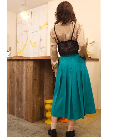 80s Turquoise Pleated Long Skirt