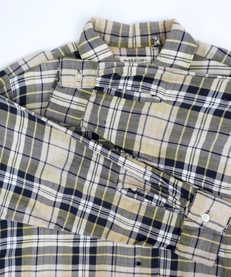 60s "ARROW" Open-collar cotton check shirt / size M