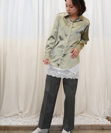 Champagne-colored glossy satin blouse
