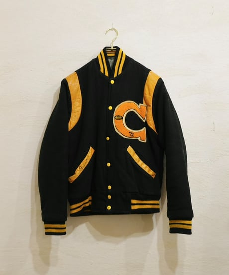 70's 黒×黄色 ウール×レザー スタジャン / size 36程度