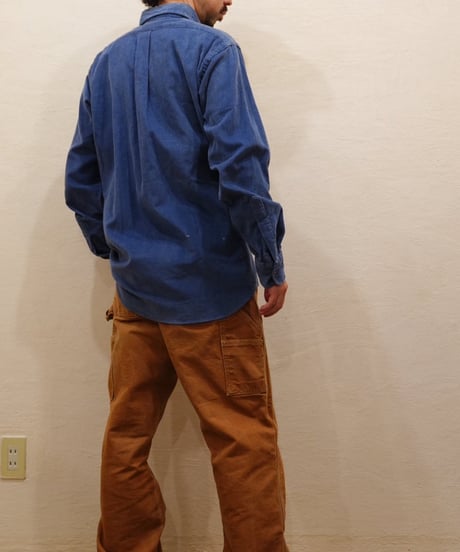 80s 『L.L.Bean』 ブルー ボタンダウン コーデュロイシャツ