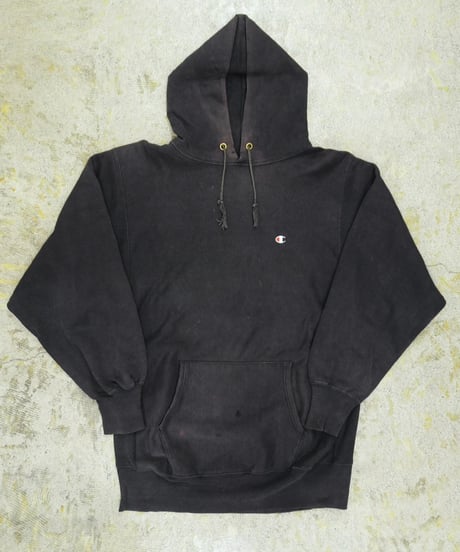 90s 『Champion』 "REVERSE WEAVE" スウェットパーカー 黒 無地 目付き / size XXL