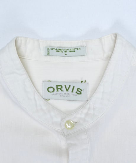"ORVIS" Cotton Linen Banded Collar Shirt