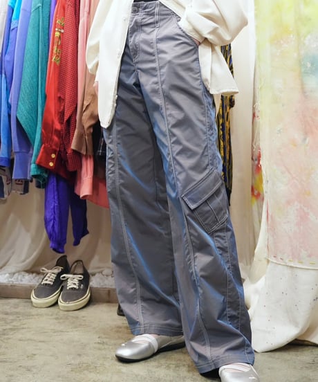 Metallic Blue Flare Cargo Pants