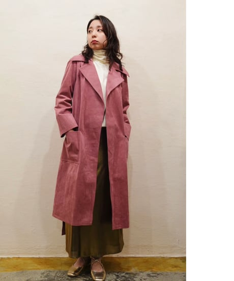 Fake Suede Leather Long Coat