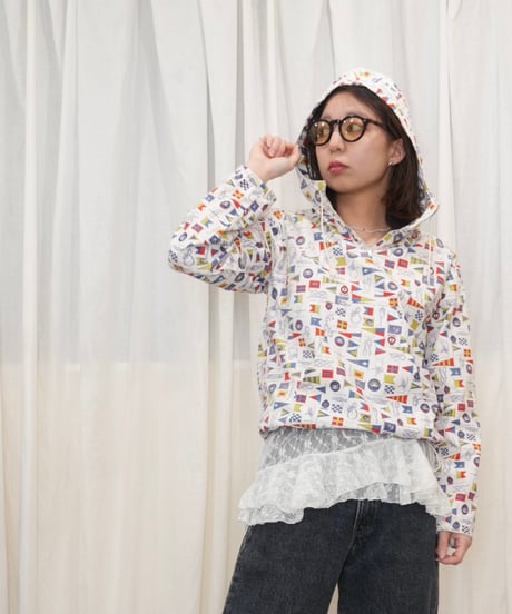 70s Signal Flag & Rope Knot Print Cotton Anorak