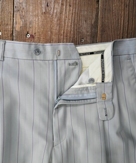 Light blue × Purple Striped Two-pleat Wide slacks