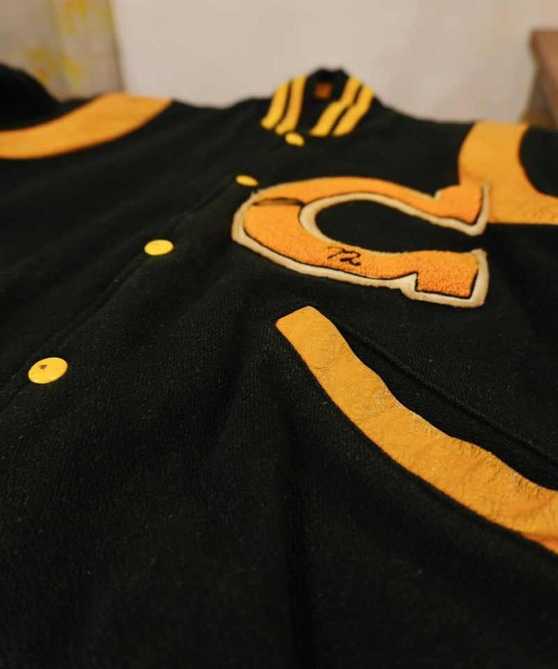 70's 黒×黄色 ウール×レザー スタジャン / size 36程度 | end of mAnTh