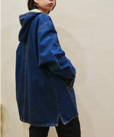 90s Big silhouette Denim Zip-up Hoodie
