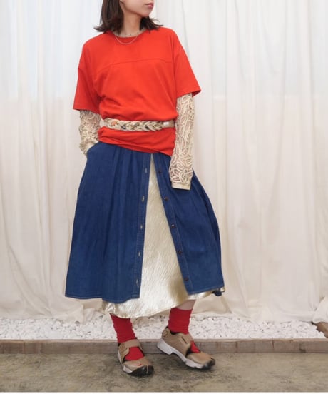 90s Button-Front Denim Pleated Skirt
