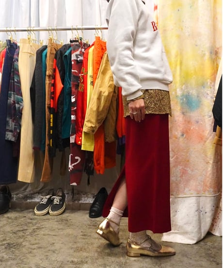 90s Red Wool Straight Skirt