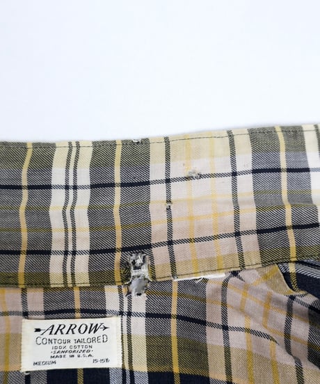 60s "ARROW" Open-collar cotton check shirt / size M