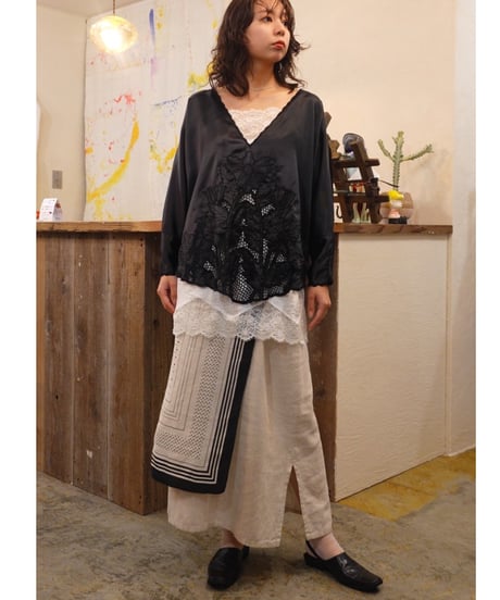90s Linen Side Slit Skirt